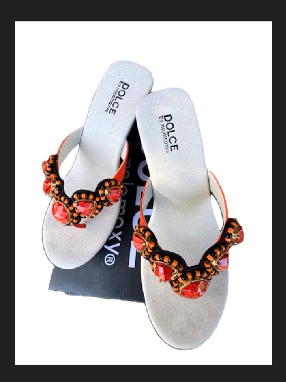 Ladies DOLCE by mojo moxy Cabana orange beaded wedge Sz 8